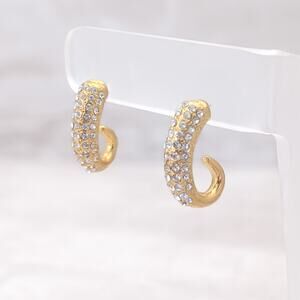 Vintage Stud Earrings Gold Tone & Clear Gems - Repair Needed